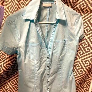 New York & Company mint blue green button down short sleeve